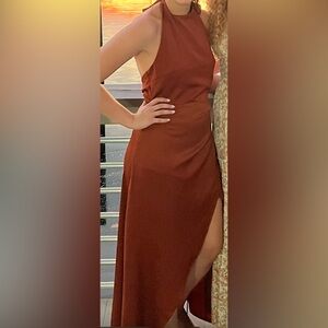 Halter Asymmetrical Rust Dress